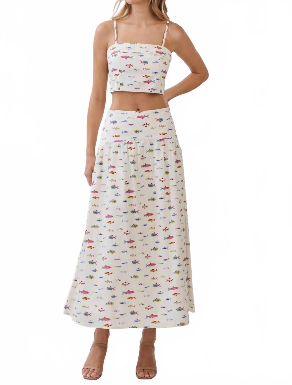 NEW TCEC rainbow fish cropped tank top in white multi